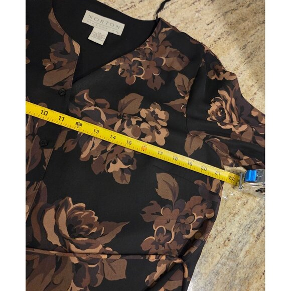 Lot Kasper Women Sz 12 100% Silk Green Skirt Pouch & Norton Floral Blouse Brown - Picture 13 of 16